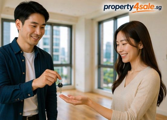 Agent handing over keys to a tenant after a successful rental